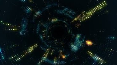 Elektrik sinyal parçacıkları ve ışıkların animasyonuyla soyut teknoloji arka planı. Kusursuz döngünün animasyonu.  