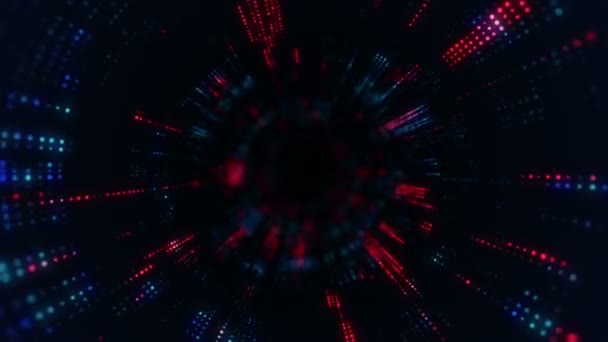 Animación Volar Hacia Túnel Tecnológico Digital Partir Partículas Brillantes Parpadeantes — Vídeo de stock