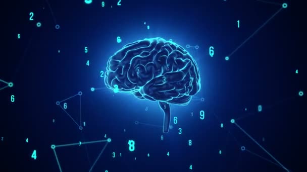 Animación Rotación Del Cerebro Humano Con Datos Vuelo Alrededor Fondo — Vídeo de stock