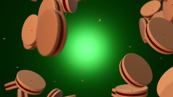 Fallende Cookies Mit Füllung Auf Buntem Hintergrund Animation Der Nahtlosen — Stockvideo