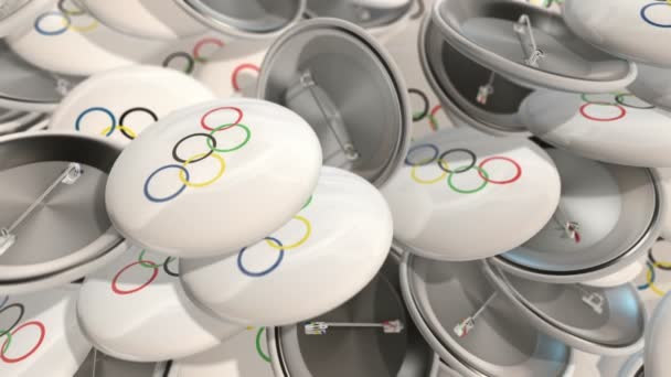 Redakcja Animacja Przesuwa Kolorowe Odznaki Logo Olimpiady Animacja Pętli Płynnej — Wideo stockowe