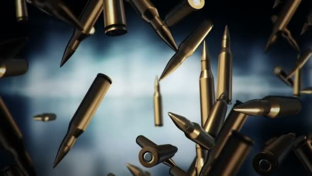 Animation Falling Bullets Different Calibers Dark Blurred Background Animation Seamless — 비디오