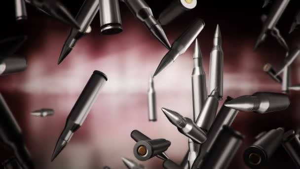 Animation Falling Bullets Different Calibers Dark Blurred Background Animation Seamless — Stock Video