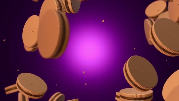 Falling Cookies Filling Colorful Background Animation Seamless Loop — Stock Video