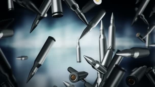 Animation Falling Bullets Different Calibers Dark Blurred Background Animation Seamless — Stock Video