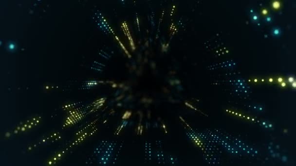 Animation Vol Dans Tunnel Technologique Numérique Partir Particules Brillantes Scintillantes — Video