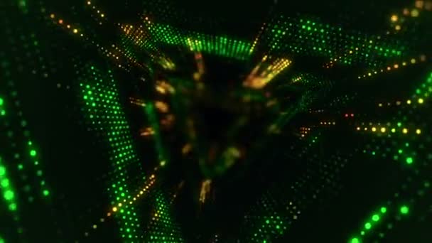 Animation de vol dans un tunnel technologique numérique à partir de particules brillantes et scintillantes. Animation de boucle transparente .