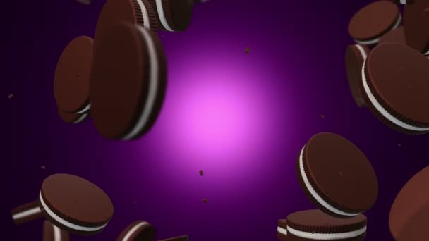 Falling Cookies Filling Colorful Background Animation Seamless Loop — Stock Video