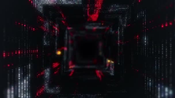 Animation de vol dans un tunnel technologique numérique à partir de particules brillantes et scintillantes. Animation de boucle transparente .