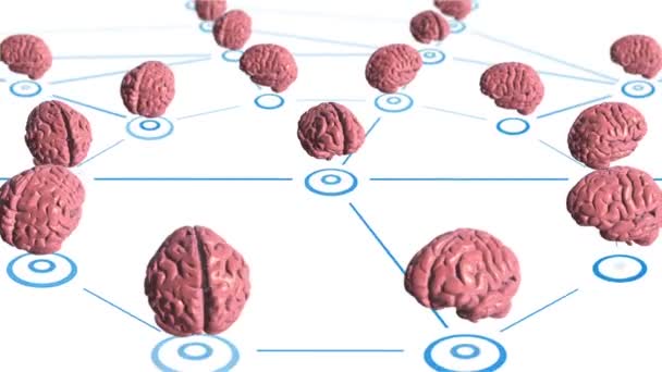 Abstraktní Pozadí Sítí Animačních Cloudů Spojujících Uživatele Symbolů Lidského Mozku — Stock video