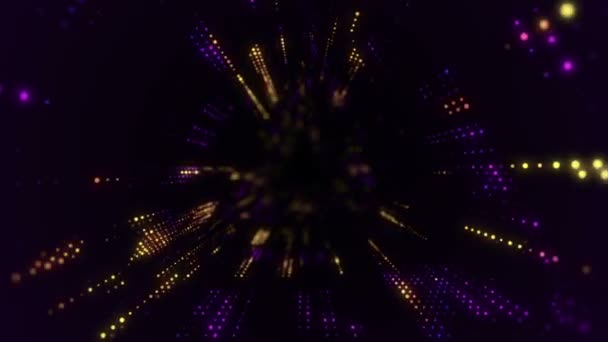 Animation Vol Dans Tunnel Technologique Numérique Partir Particules Brillantes Scintillantes — Video