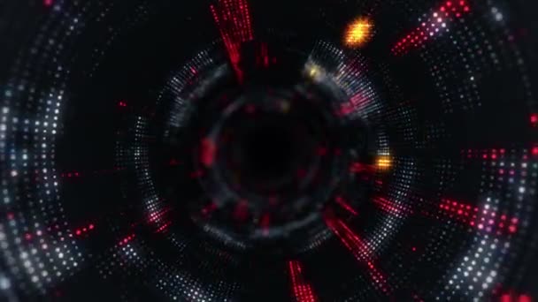 Parlayan Yanıp Sönen Parçacıklardan Dijital Teknolojik Tünele Uçmanın Animasyonu Kusursuz — Stok video
