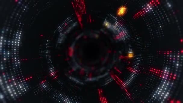 Animation de vol dans un tunnel technologique numérique à partir de particules brillantes et scintillantes. Animation de boucle transparente .