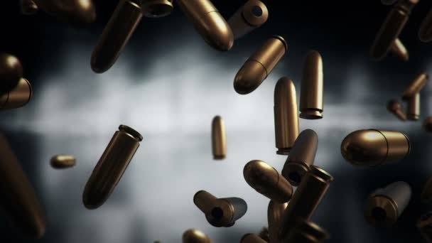 Animation Falling Bullets Different Calibers Dark Blurred Background Animation Seamless — 비디오