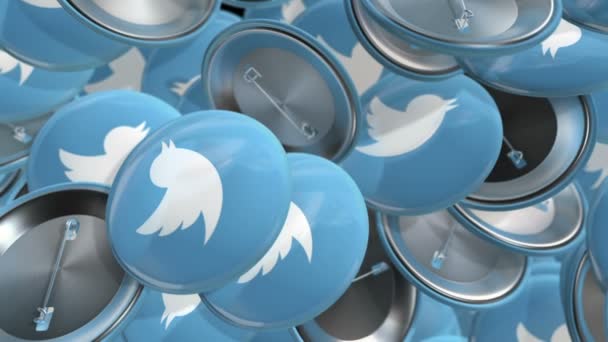 Redactionele Animatie Bewegende Kleurrijke Badges Met Het Logo Van Twitter — Stockvideo