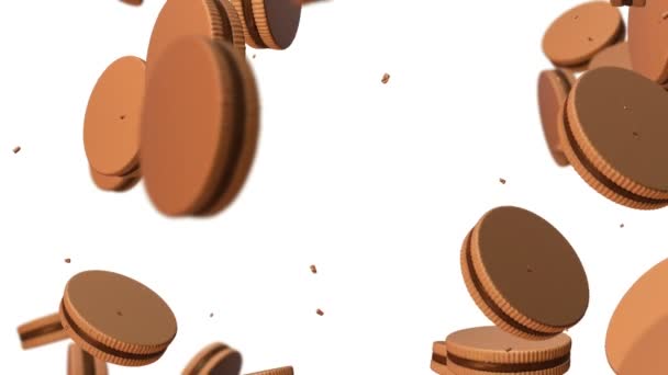 Caída Cookies Con Relleno Sobre Fondo Colorido Animación Bucle Sin — Vídeo de stock