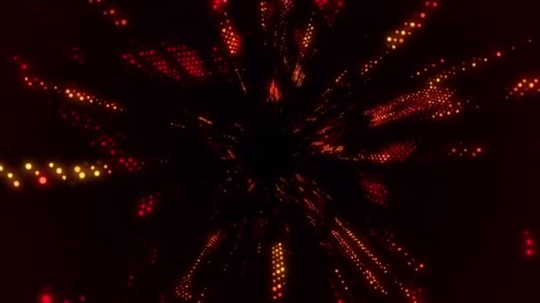 光る粒子やちらつき粒子からデジタル技術トンネルに飛び込むアニメーション シームレスループのアニメーション — ストック動画