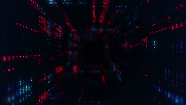 Animación Volar Hacia Túnel Tecnológico Digital Partir Partículas Brillantes Parpadeantes — Vídeo de stock