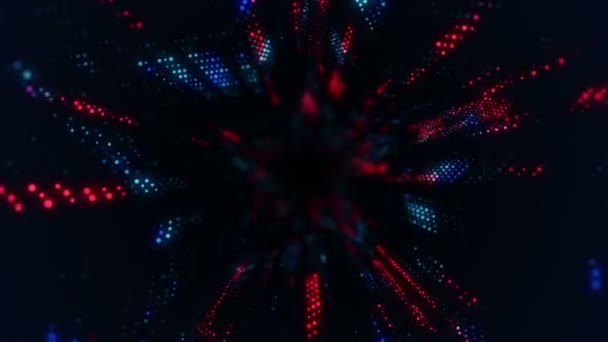 从发光和闪烁的粒子进入数字技术隧道的动画 无缝循环动画 — 图库视频影像