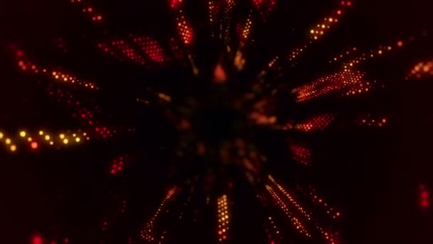 从发光和闪烁的粒子进入数字技术隧道的动画 无缝循环动画 — 图库视频影像