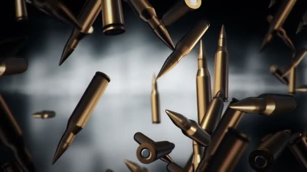 Animation Von Kugeln Unterschiedlicher Kaliber Auf Dunklem Und Verschwommenem Hintergrund — Stockvideo
