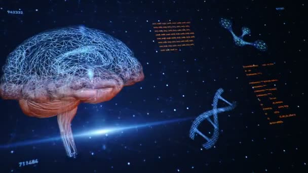 金属網からの脳のアニメーションシンボルを持つ抽象的な背景 シームレスループのアニメーション — ストック動画