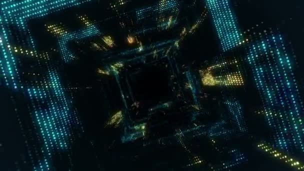 Fond technologique abstrait avec animation de particules de signaux électriques et de lumières. Animation de boucle transparente .  