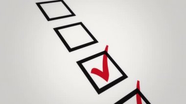 Animasyon işaretleyicisi kağıt üzerinde oy vermek için kutuya bir kene çiziyor. Kusursuz döngünün animasyonu.