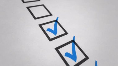 Kağıt üzerinde oy kullanmak için kutuya kene çizmenin animasyonu. Kusursuz döngünün animasyonu.