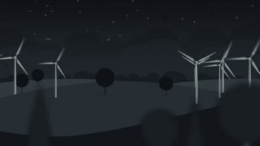 Yel değirmenleri ve kuşlarla karikatür tarzında hareket eden bir animasyon. Portföyümde üç versiyon var: gündüz, gün batımı ve gece. Kusursuz döngünün animasyonu.