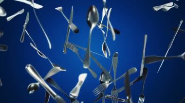 Arka planda hareket eden çatalların bıçak ve kaşıklarla canlandırılması. Kusursuz döngünün animasyonu