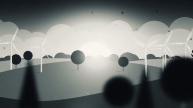 Yel değirmenleri ve kuşlarla karikatür tarzında hareket eden bir animasyon. Portföyümde üç versiyon var: gündüz, gün batımı ve gece. Kusursuz döngünün animasyonu.