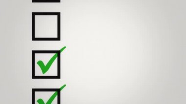 Animasyon işaretleyicisi kağıt üzerinde oy vermek için kutuya bir kene çiziyor. Kusursuz döngünün animasyonu.