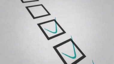 Kağıt üzerinde oy kullanmak için kutuya kene çizmenin animasyonu. Kusursuz döngünün animasyonu.