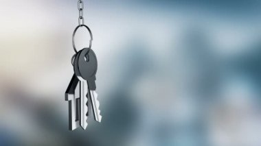 Yeni ev ve anahtarlık anahtarlığıyla metalik halkanın animasyonu, kusursuz döngünün animasyonu 