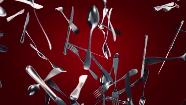 Arka Planda Hareket Eden Çatalların Bıçak Kaşıklarla Canlandırılması Kusursuz Döngünün — Stok video