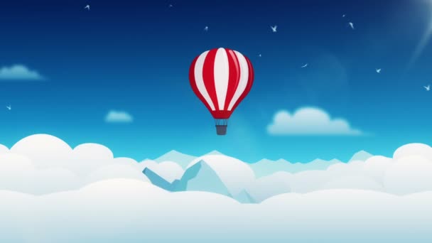 Animación Moviéndose Nubes Estilo Dibujos Animados Con Globo Aéreo Aves — Vídeos de Stock