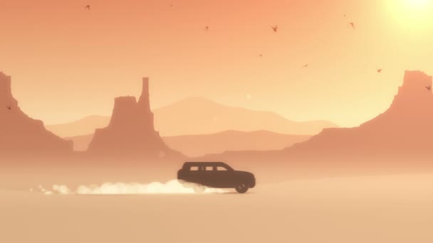 Animación Movimiento Paisaje Estilo Dibujos Animados Con Coche Aves Tres — Vídeo de stock