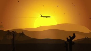 Animasyon, uçak ve kuşlarla karikatür tarzında hareket ediyor. Portföyümde üç versiyon var: gündüz, gün batımı ve gece. Kusursuz döngünün animasyonu.