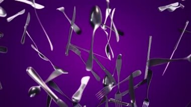 Arka planda hareket eden çatalların bıçak ve kaşıklarla canlandırılması. Kusursuz döngünün animasyonu