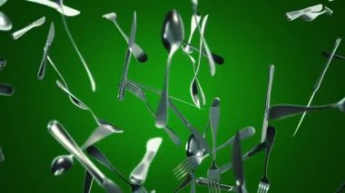 Arka planda hareket eden çatalların bıçak ve kaşıklarla canlandırılması. Kusursuz döngünün animasyonu