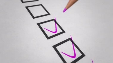 Kağıt üzerinde oy kullanmak için kutuya kene çizmenin animasyonu. Kusursuz döngünün animasyonu.