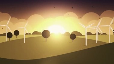 Yel değirmenleri ve kuşlarla karikatür tarzında hareket eden bir animasyon. Portföyümde üç versiyon var: gündüz, gün batımı ve gece. Kusursuz döngünün animasyonu.