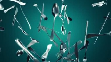 Arka planda hareket eden çatalların bıçak ve kaşıklarla canlandırılması. Kusursuz döngünün animasyonu
