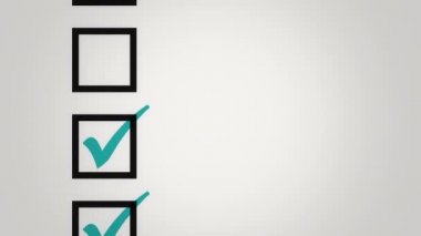 Animasyon işaretleyicisi kağıt üzerinde oy vermek için kutuya bir kene çiziyor. Kusursuz döngünün animasyonu.