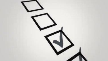 Animasyon işaretleyicisi kağıt üzerinde oy vermek için kutuya bir kene çiziyor. Kusursuz döngünün animasyonu.