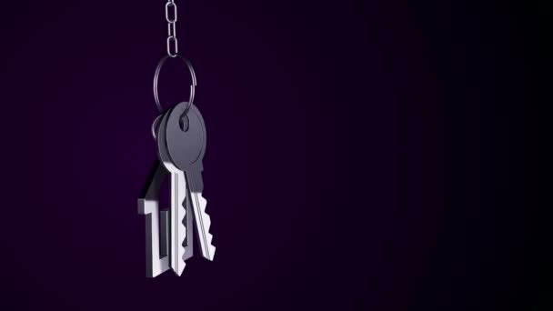 Animación Anillo Metálico Con Llave Nuevo Hogar Llavero Animación Lazo — Vídeo de stock