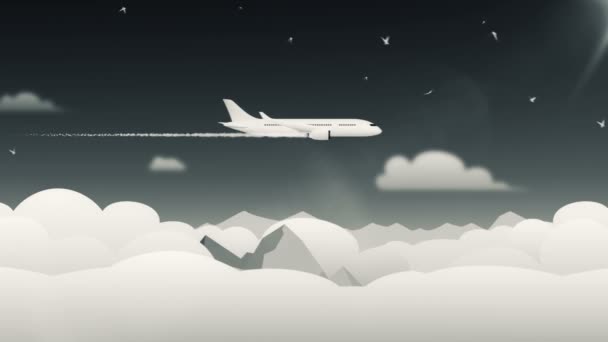 Animación Movimiento Paisaje Estilo Dibujos Animados Con Aviones Aves Tres — Vídeo de stock