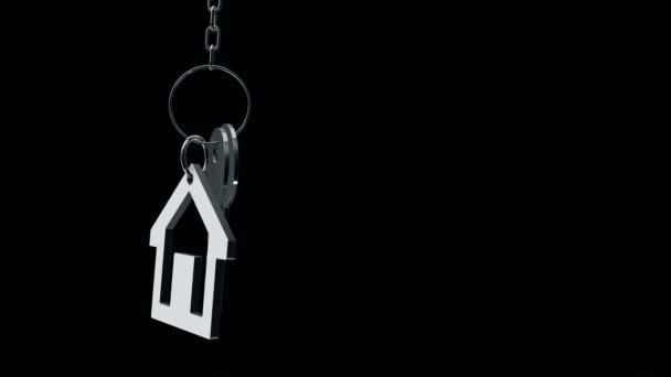Animatie Van Metalen Ring Met Sleutel Van Nieuw Huis Sleutelhanger — Stockvideo