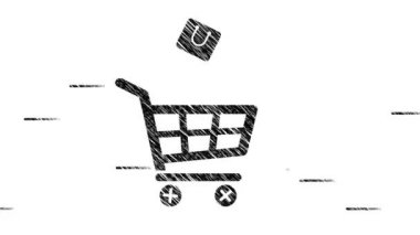 Cam, ahşap ya da beton duvarda ticaret, alışveriş ve satış sembolleri olan yapıştırmaların canlandırılması